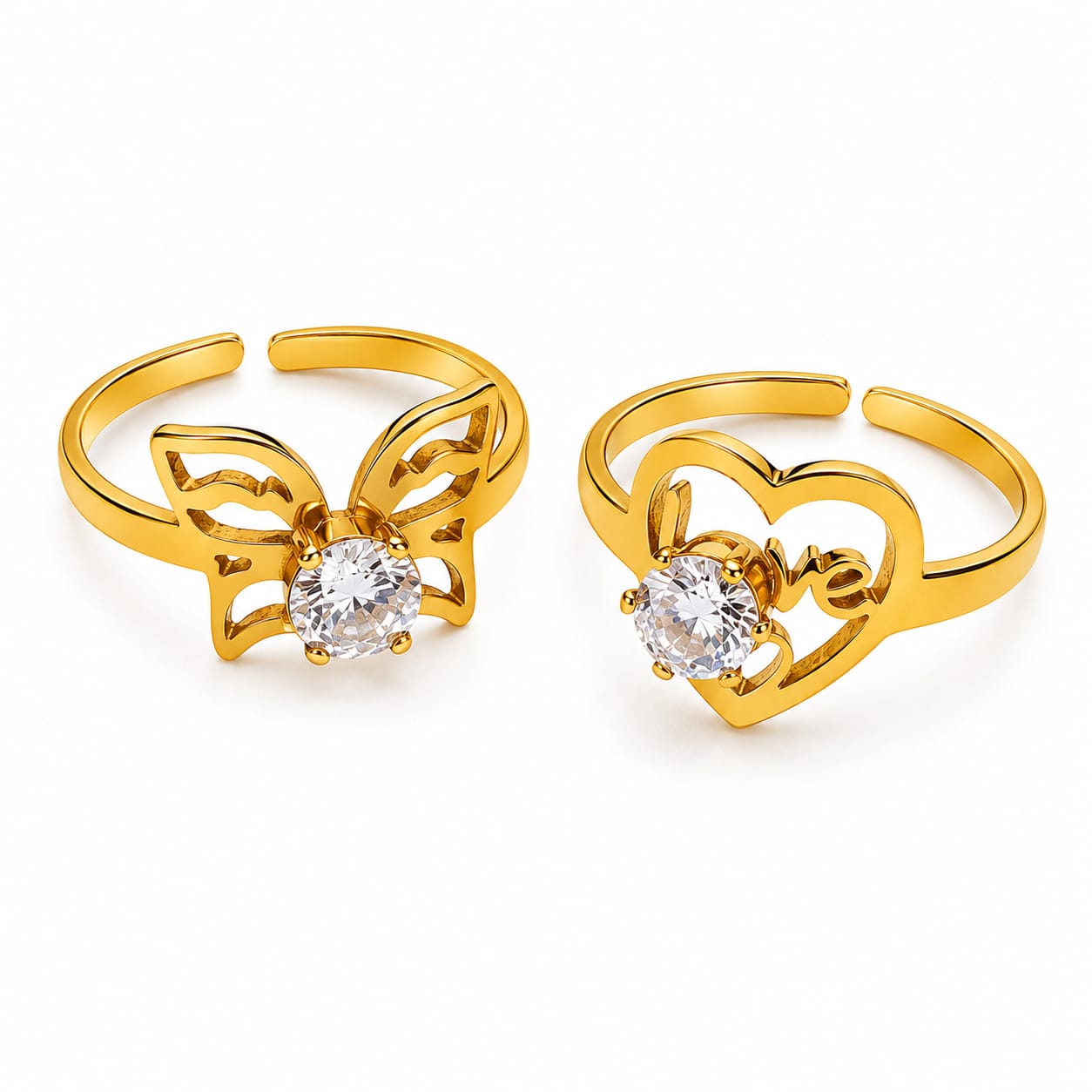 Gold Tone Butterfly and Love Stone Ring