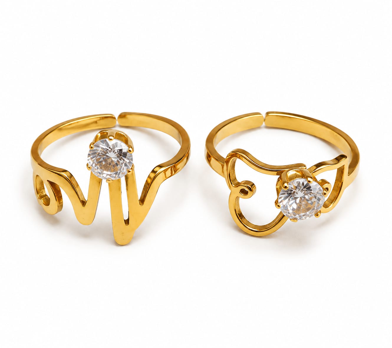 Gold Tone Heartbeat and Stethoscope Stone Ring Set