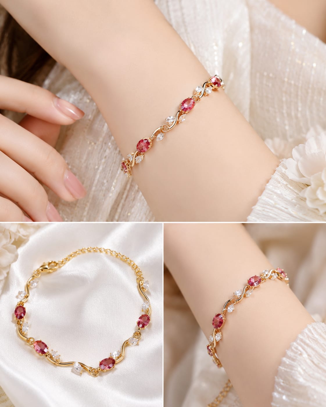Elegant Red Stone Gold Finish Bracelet