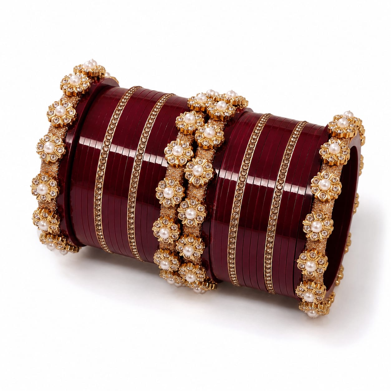 Black Gold Floral Pearl Bangle Set for Women