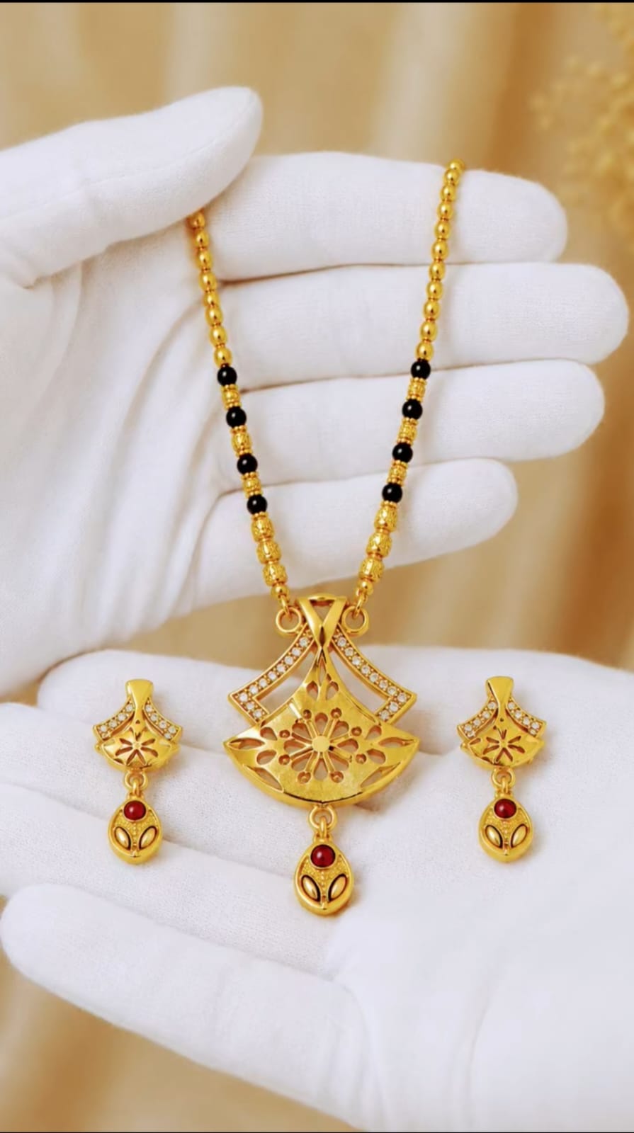 Gold-Tone Traditional Pendant Necklace Set with Earrings