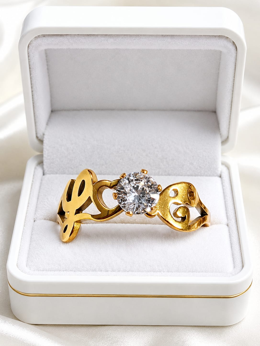 Golden Crystal Elegant Scroll Design Ring