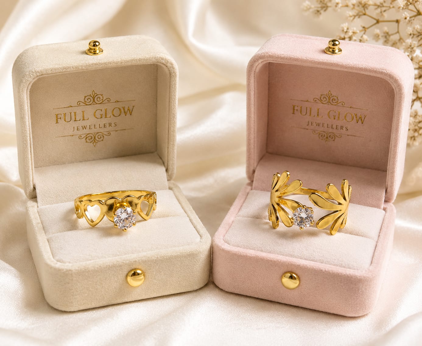 Gold Tone Heart and Leaf Stone Ring - Image 1