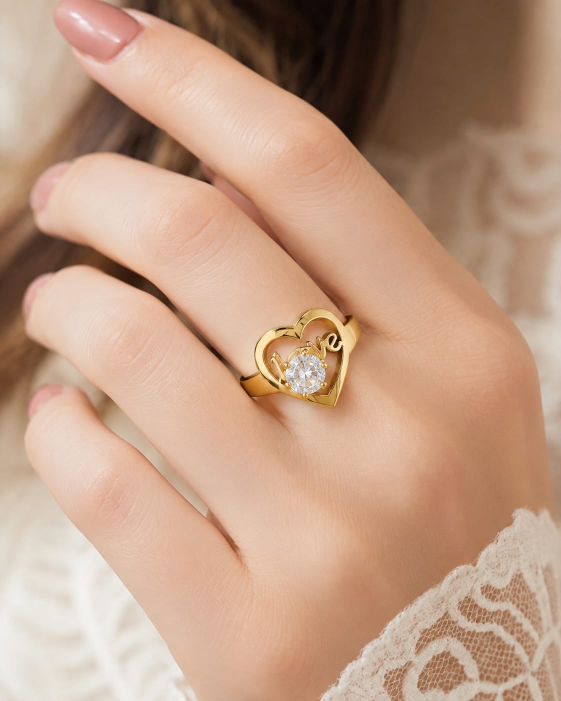 Gold Tone Butterfly and Love Stone Ring - Image 2