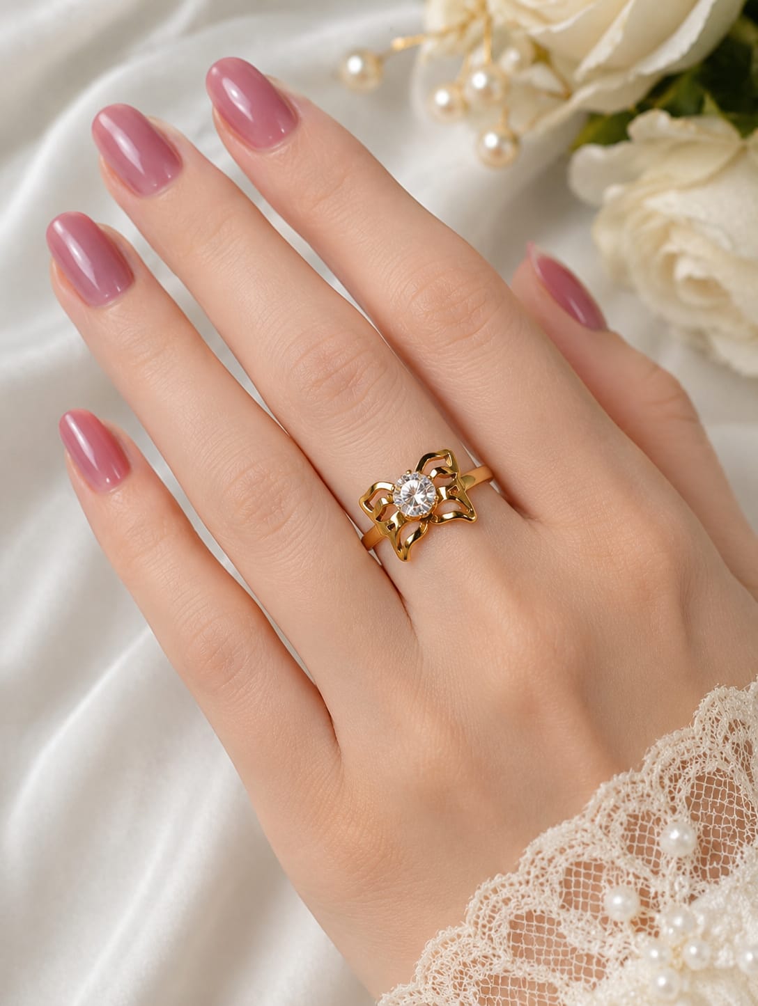 Gold Tone Butterfly and Love Stone Ring - Image 3