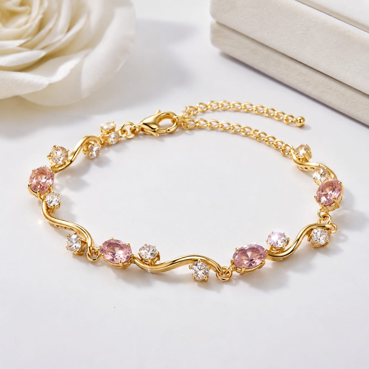Elegant Red Stone Gold Finish Bracelet - Image 1