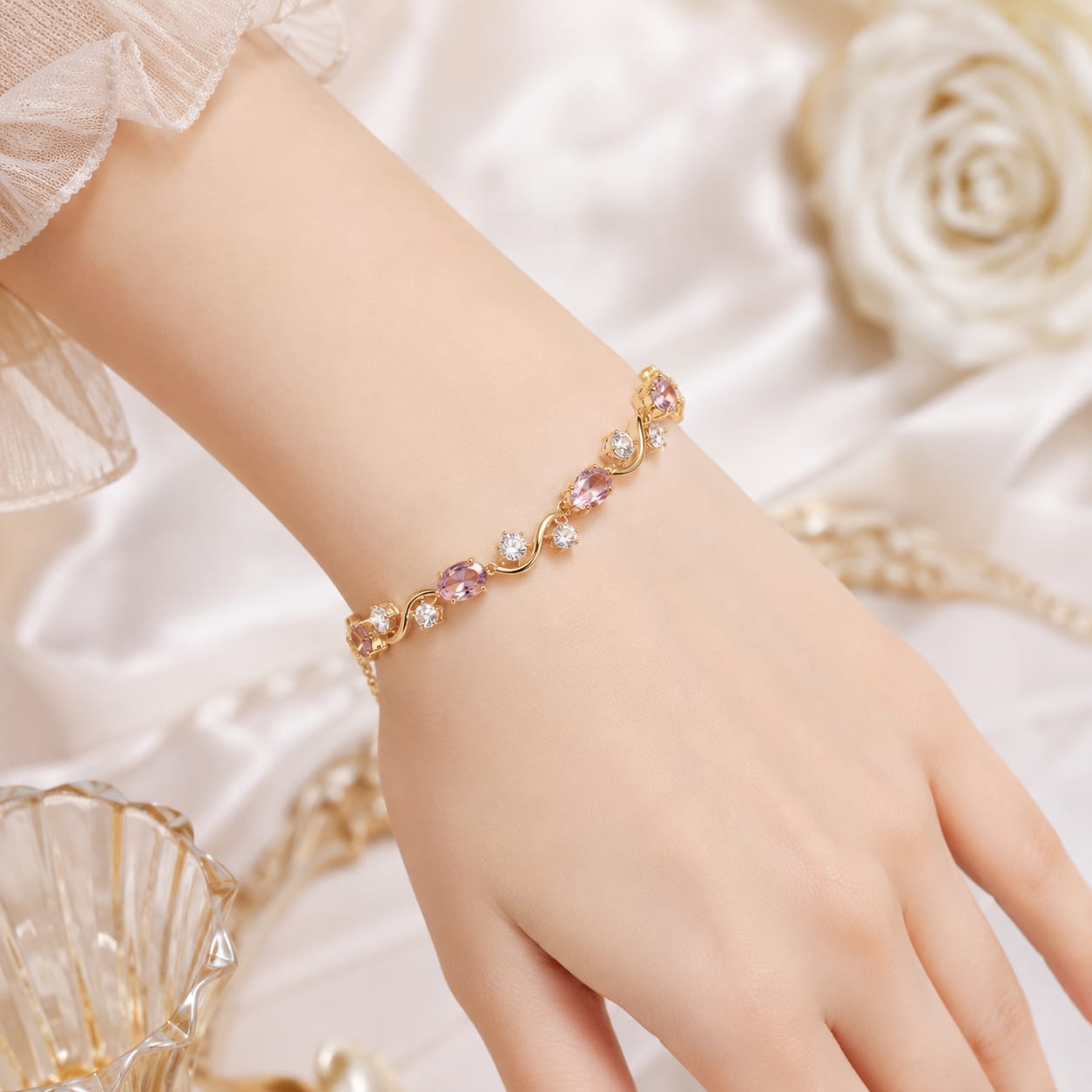 Elegant Red Stone Gold Finish Bracelet - Image 2