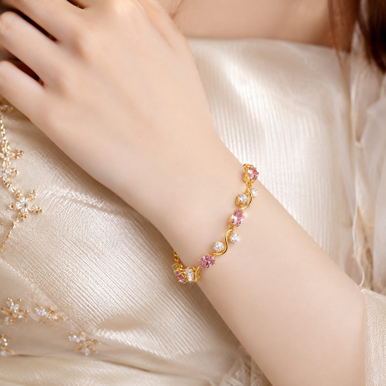 Elegant Red Stone Gold Finish Bracelet - Image 3