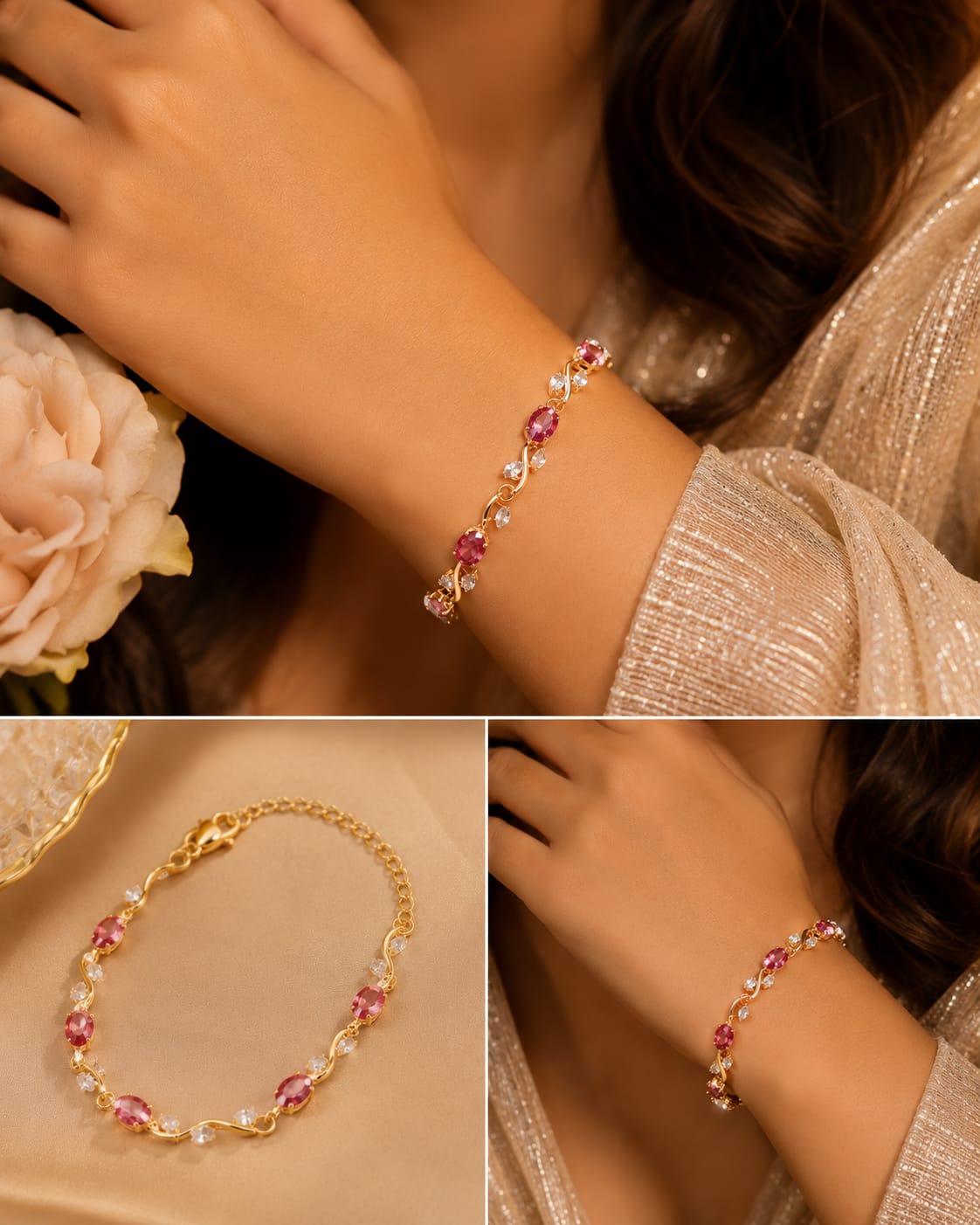 Elegant Red Stone Gold Finish Bracelet - Image 4