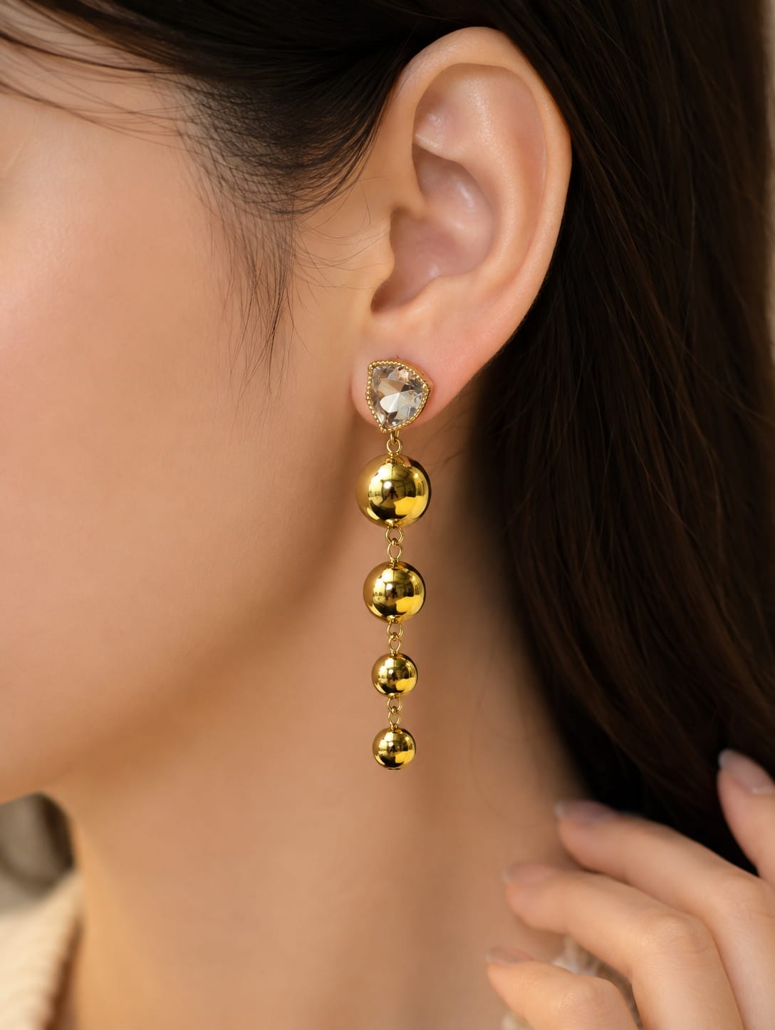 Elegant Gold Ball Drop Earrings - Image 1