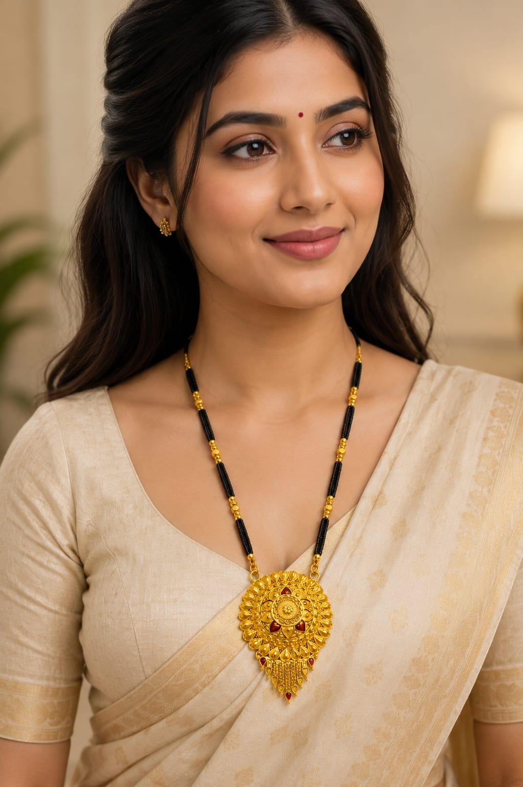 Traditional Gold Finish Black Beaded Mangalsutra - Image 2