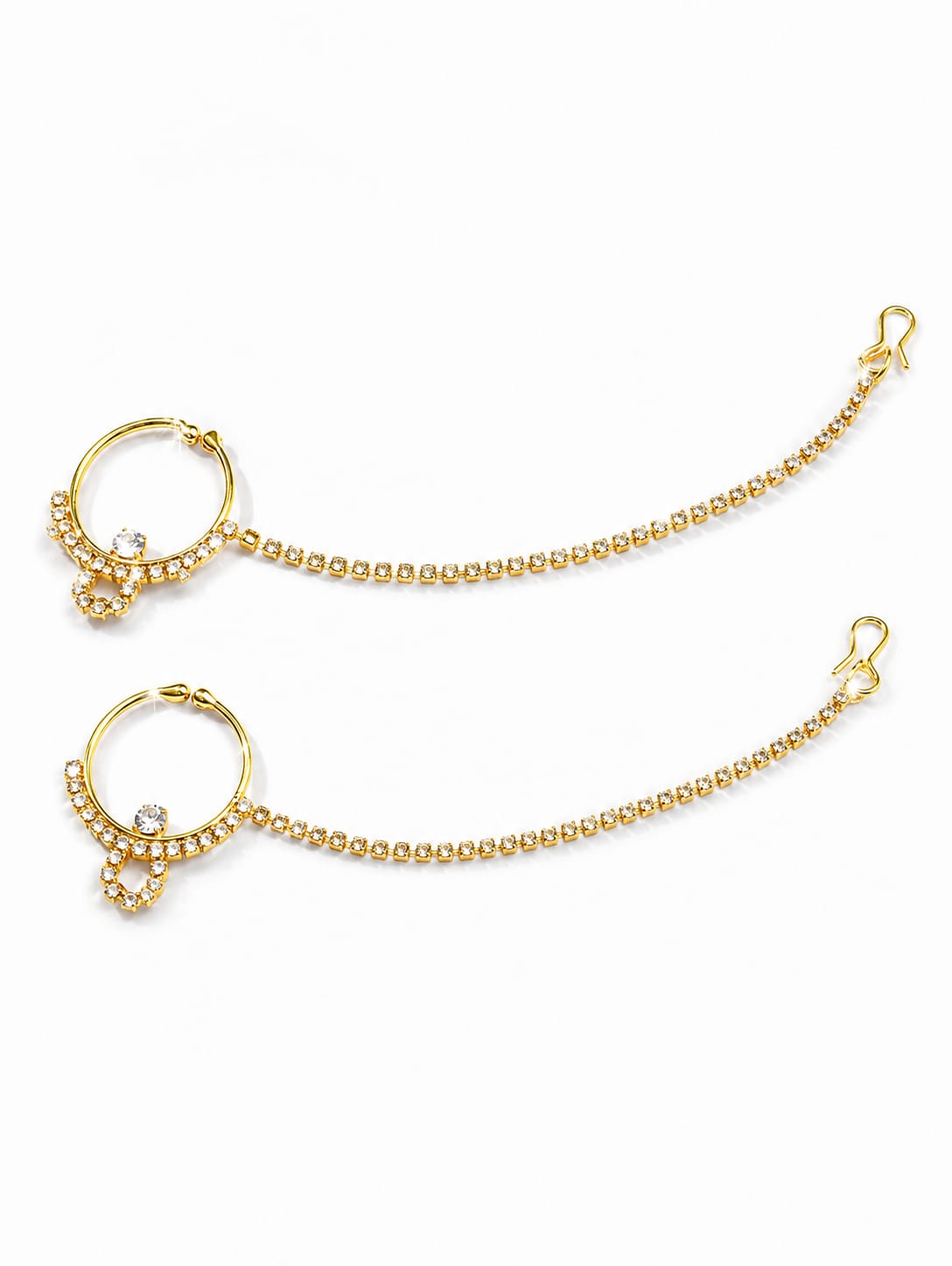 Gold-Plated Stone Studded Nath with Chain - Image 2