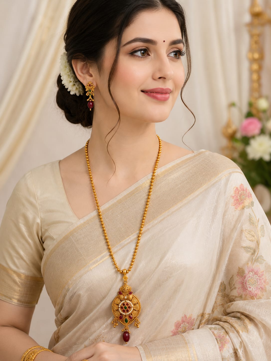 Traditional Ruby Green Necklace Set - Image 2