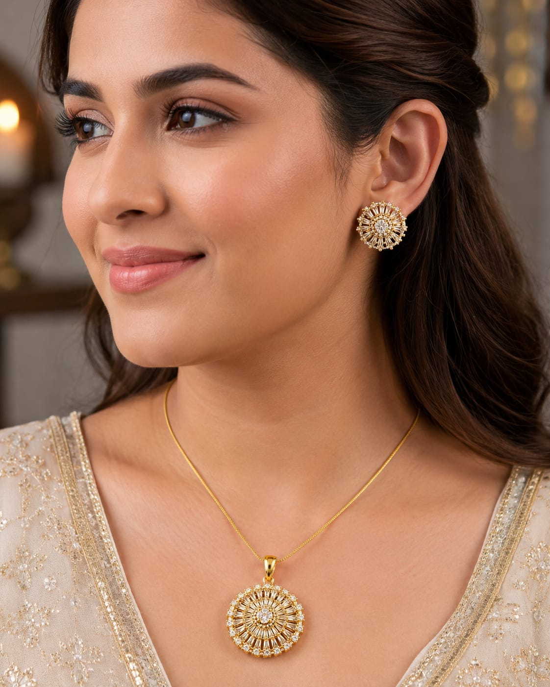 Golden Radiance Pendant Necklace Set - Image 2