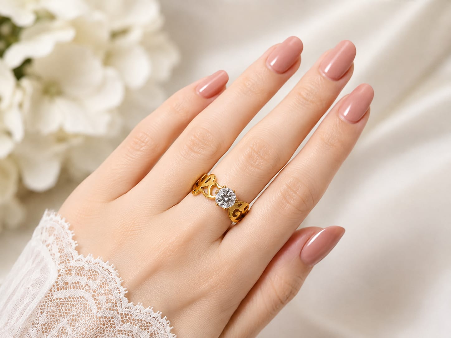 Golden Crystal Elegant Scroll Design Ring - Image 1