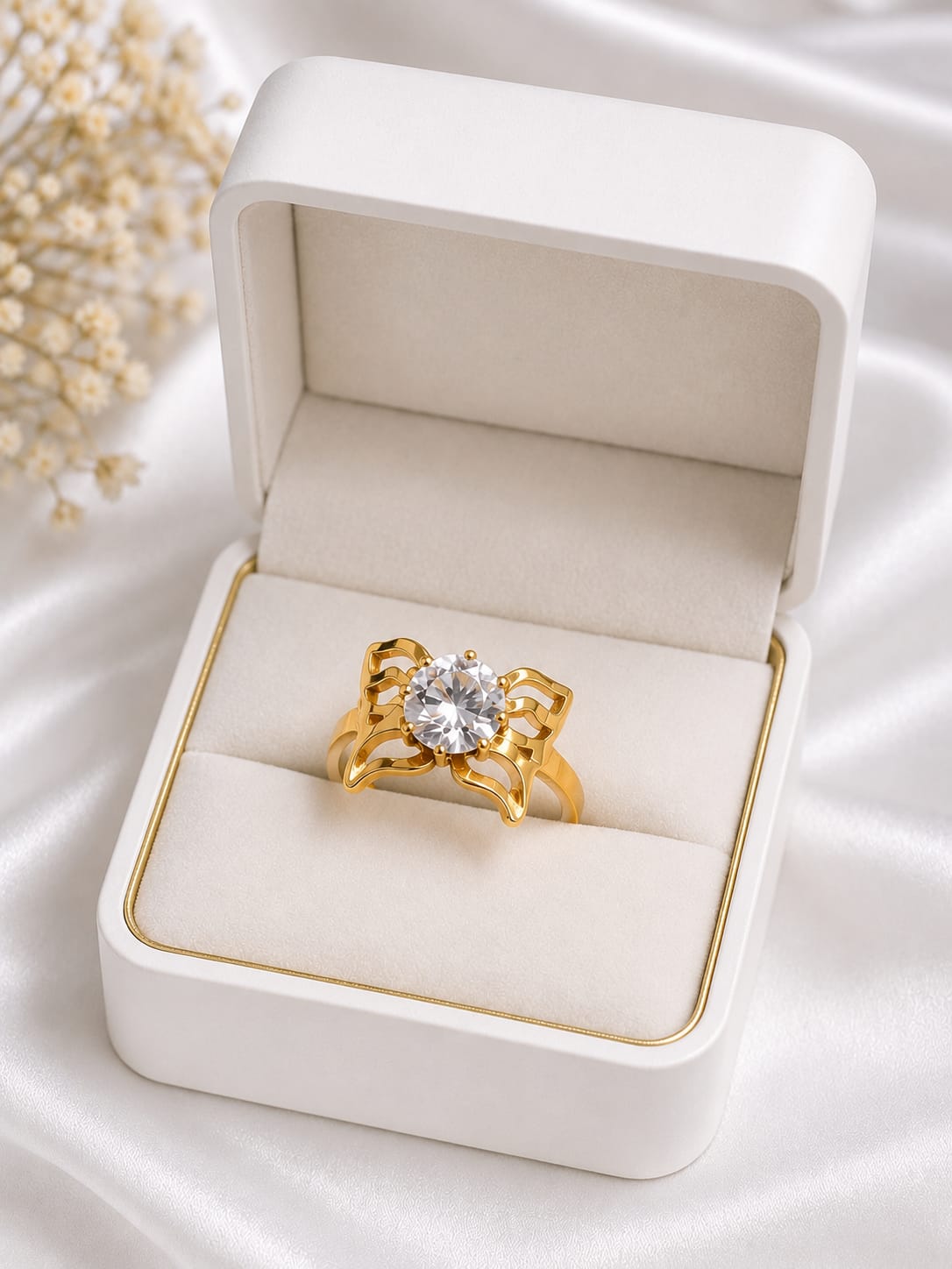 Golden Crystal Elegant Scroll Design Ring - Image 2